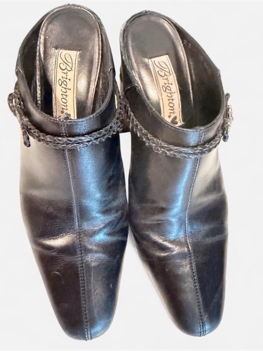 Brighton Black Leather Slip-On Mules